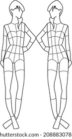 TEEN GIRLS AND BOYS FRONT BACK AND SIDE POSE CROQUIS VECTOR SKETCH