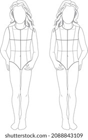 TEEN GIRLS AND BOYS FRONT BACK AND SIDE POSE MANNEQUIN AND CROQUIS VECTOR SKETCH