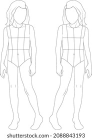 TEEN GIRLS AND BOYS FRONT BACK AND SIDE POSE MANNEQUIN AND CROQUIS VECTOR SKETCH