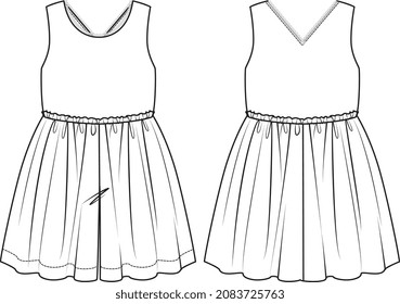 TEEN GIRLS WEAR WOVEN DRESS VECTOR SKETCH