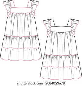 TEEN AND GIRLS WEAR WOVEN DRESS VECTOR EPS SKETCH