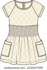 TEEN AND GIRLS WEAR WOVEN DRESS VECTOR SKETCH