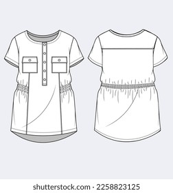 teen kids girl dress flat sketch illustration