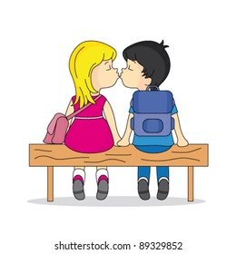 teen kissing in a bank