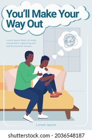 Teen mental health poster flat vector template. Brochure, booklet one page concept design with cartoon characters. Emotional support for depressed teen flyer, leaflet with copy space