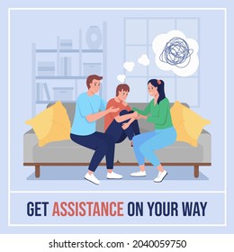 Teen mental health social media post mockup. Get assistance on your way phrase. Web banner design template. Booster, content layout with inscription. Poster, print ads and flat illustration