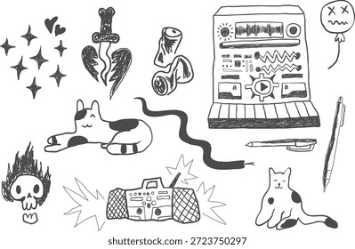 objetos teen definidos no estilo desenhado à mão em vetor. Elemento para poster adesivo design decoração cartões postais impressões