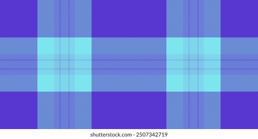 Teen pattern fabric seamless, professional texture vector plaid. British textile background check tartan in cyan and indigo colors palette.