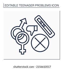 Teen pregnancy linear icon. Early 
 adulthood life. Teenager problem concept. Isolated vector illustration. Editable stroke