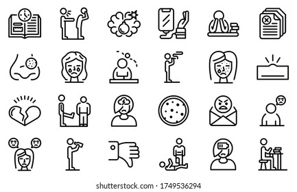 Teen problems icons set. Outline set of teen problems vector icons for web design isolated on white background