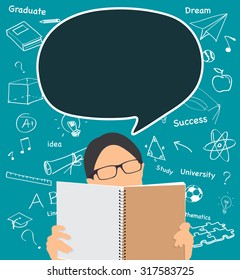 Teen Reading with speech bubble