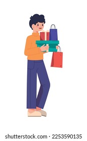teen with shopping bags and gifts icon