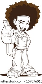 Teen smiling boy thumbs up hands with the backpack and cool haircut. Fully editable vector illustration. EPS 10