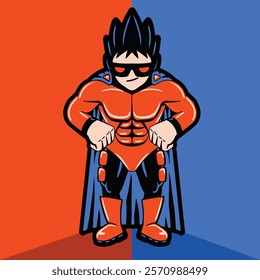 Teen superhero with spiky hair and a flowing cape striking a heroic pose. Dynamic and bold design perfect for comics, animations, or branding. Full of energy and youthful charisma