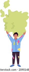 Teen throws green paint semi flat color vector character. Standing figure. Full body person on white. Tradition on Holi isolated modern cartoon style illustration for graphic design and animation