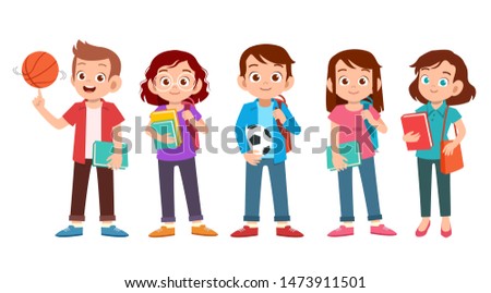 teen young students set bundle vector