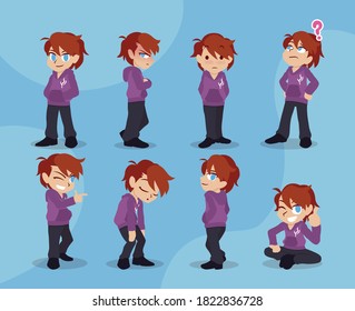 Teenage boy cartoon character set