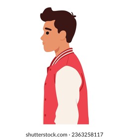 Teenage Boy Character in Bomber Jacket Stands In A Side Profile, Exuding Youthful Confidence And Energy. His Silhouette Captures The Essence Of Adolescence. Cartoon People Vector Illustration