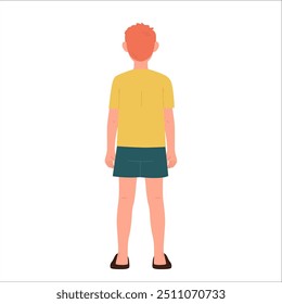 Teenage boy child isolated cartoon character wearing home outfit standing back full length portrait