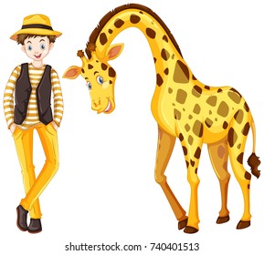 Teenage boy and cute giraffe illustration