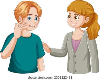Teenage Boy Getting Skincare Tips from Supportive Friend illustration