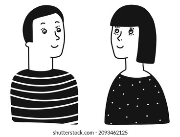 Teenage boy and girl doodle hand drawn sketch . Vector illustration