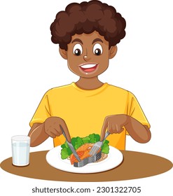 Teenage Boy Having Meal on the Table illustration