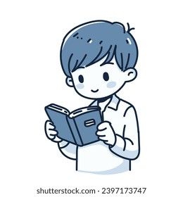 Teenage boy reading book on white background 
 cartoon vector illustration.