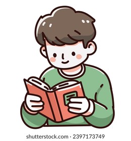 Teenage boy reading book on white background 
 cartoon vector illustration.