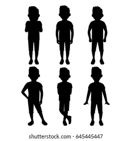 Teenage boy silhouette set in different poses. Vector illustration