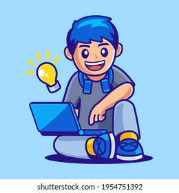 Teenage Boy Sitting with Laptop