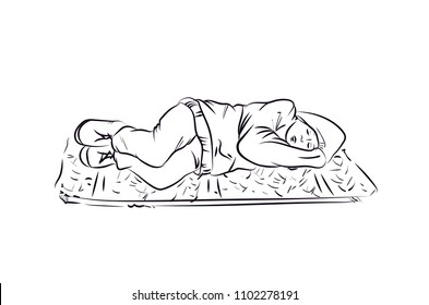 Teenage boy sleeping on carpet vector illustration