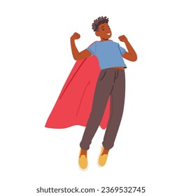 Teenage Boy Superhero, Courageous And Determined Character Wear Red Cape Show Muscles and Exceptional Power, Protect Innocent, Fight Against Evil, Make World Better Cartoon People Vector Illustration