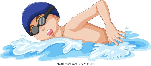 Teenage Boy Swimming in Blue Water illustration