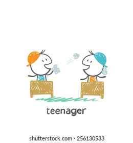 Teenage boy throwing paper in the school illustration