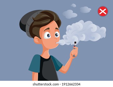 Teenage Boy with Vaping Addiction Vector Illustration. Adolescent using e-cigarette trying to act rebellious
