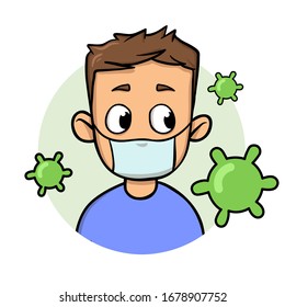 Teenage Boy Wearing Medical Mask Viruses Stock Vector (Royalty Free ...