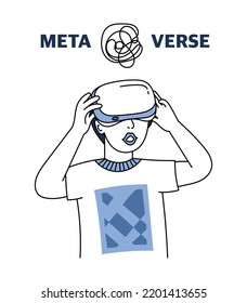 A teenage boy wearing virtual reality glasses . The metaverse concept. Technologies of games in virtual reality. Vector 