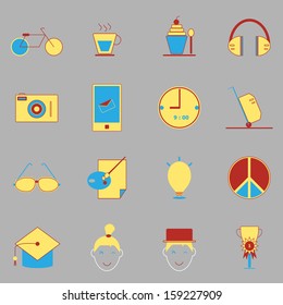 Teenage color icons on gray background, stock vector