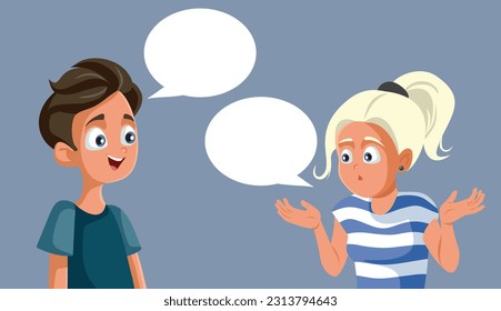 
Teenage Couple Talking and Communicating Vector Cartoon Illustration. Stressed teenagers having a miscommunication problem 
