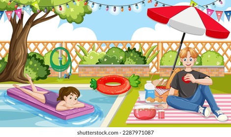 Teenage Enjoying Picnic Outdoor Scene illustration