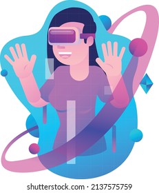 A teenage girl is accessing virtual reality in the metaverse