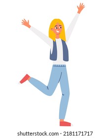Teenage girl. Cheerful young teen girl rejoices. Childhood, school, love, family. Character Portrait. Vector flat illustration isolated on the white background. 