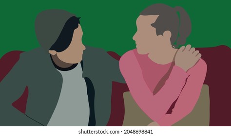 a teenage girl covers her chest with her hands when seen by a boy friend.