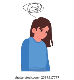 teenage girl with depressive thoughts, low self-esteem, deep sadness. Girl with confused thoughts. vector illustration