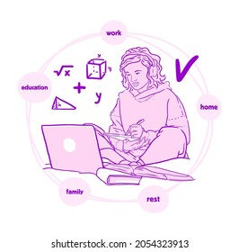 teenage girl effectively studies at the laptop vector graphics