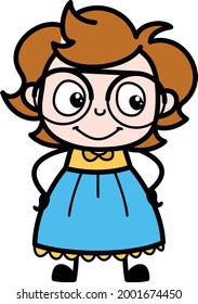 Teenage girl with glasses looking happily vector cartoon