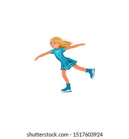 The teenage girl ice skating. Vector illustration in the flat cartoon style