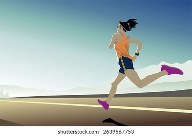 teenage girl jogging in the cool air and morning sun