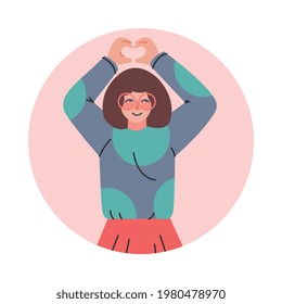 Teenage Girl Making Heart Sign Gesture Over Her Head, Teenager Expressing Emotions, Nonverbal Communication Concept Cartoon Vector Illustration